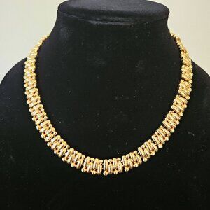 Vintage Trifari TM Gold Tone Hammered Links Choker Necklace 18" Total